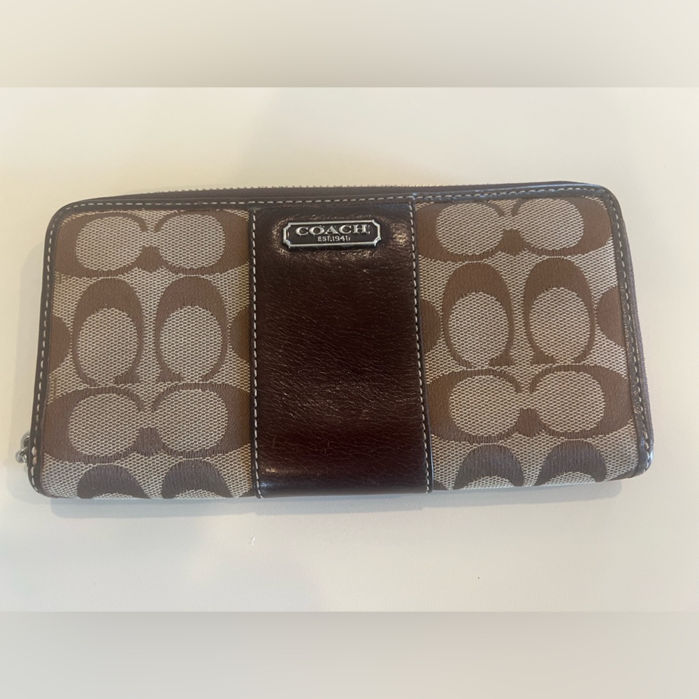 Coach Brown and Tan Signature Wallet Accordian